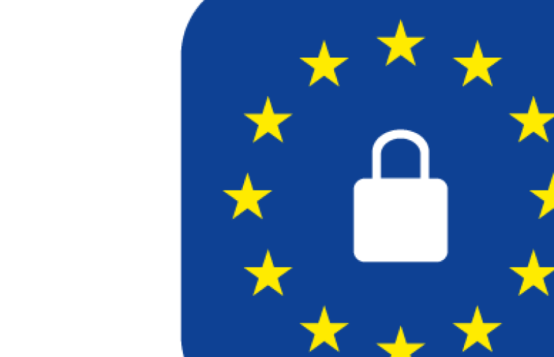 App-ikon med EU-stjerner og en hængelås, der repræsenterer beskyttelse af persondata, med GDPR-tekst