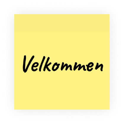 Gul sticky note med teksten Velkommen
